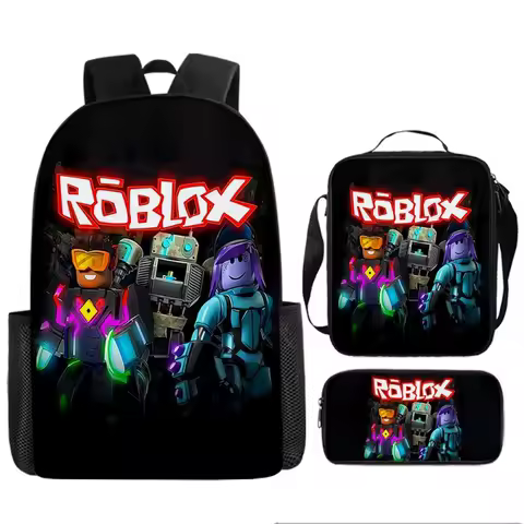 Roblox Trendy Backpack Retro Backpacks Creative Peripheral Cartoon Backpack Three Piece Set of Student Daily Necessities