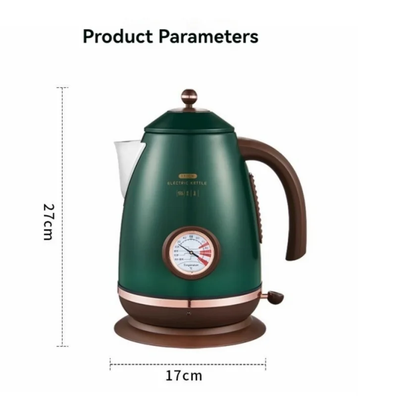 غلاية كهربائية أوروبية عتيقة شاشة عرض خضراء درجة الحرارة 304 فولاذ 1.7 لتر