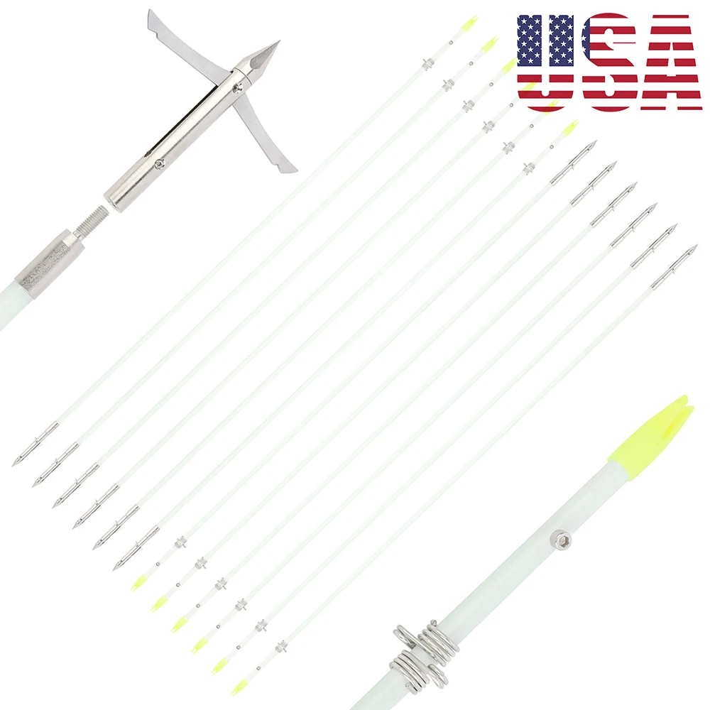 

12pcs Fishing Arrows Archery Hunting Arrow 8mm Solid Fiberglass Arrow Shaft 37.8 Inch Arrow Can Tie Fishing Line Shooting Acc