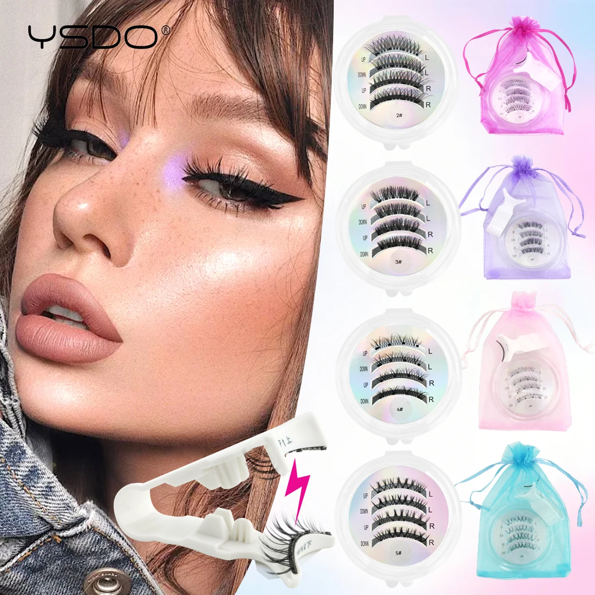 YSDO جديد رموش مغناطيسية تمديد مجموعة 1 أزواج قابلة لإعادة الاستخدام لا حاجة للغراء الرموش الصناعية مع الملقط المغناطيسي مجموعة أدوات مكياج #1