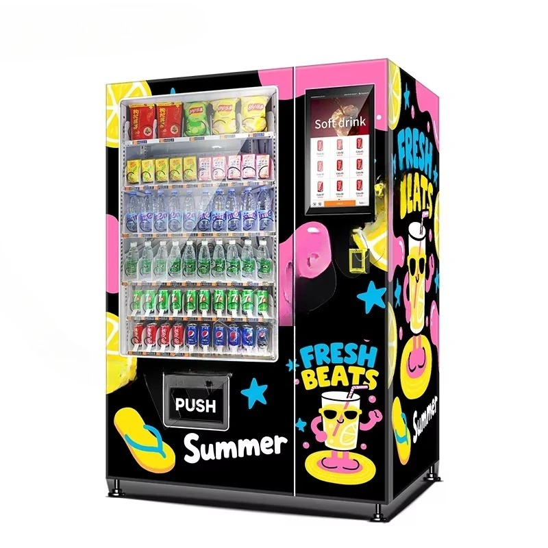 Smart hotel metro station vending machine automatic beverage combo product sales machine QR code coin token payment system