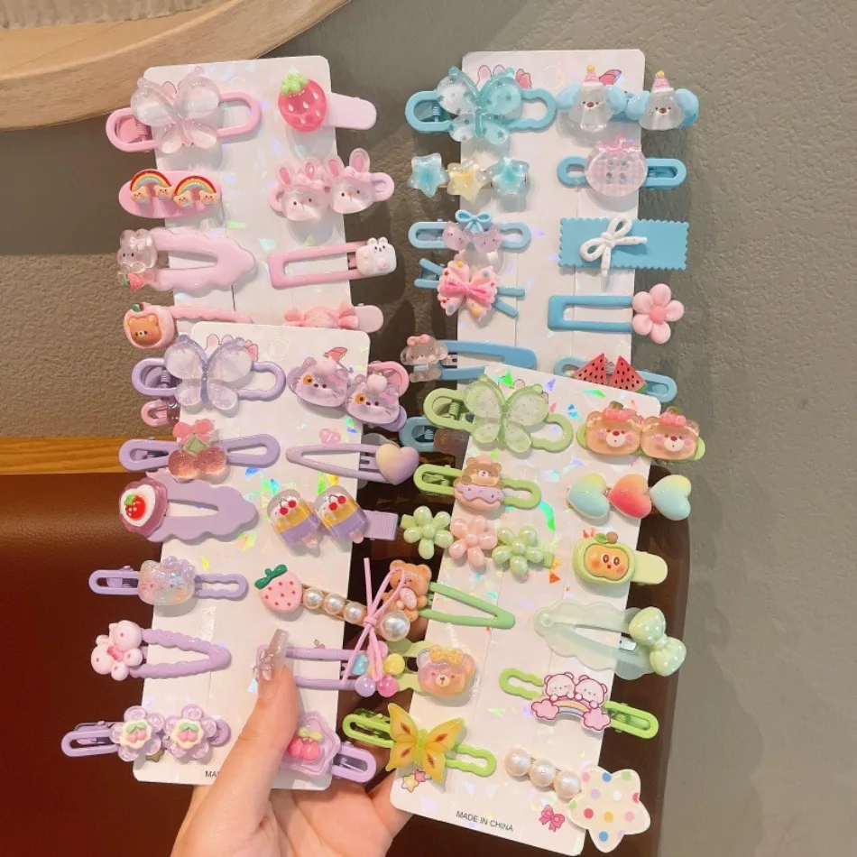 

Girls Cute Cartoon Hair Clips Set with Butterfly Strawberry Bear and Rainbow Designs Barrettes for Kids Daily Wear Party ZX07