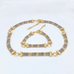 Italian Jewelry Set For Women Three Colors Necklace Bracelet Nigerian Wedding Bridal Sets Big Size Jewellery