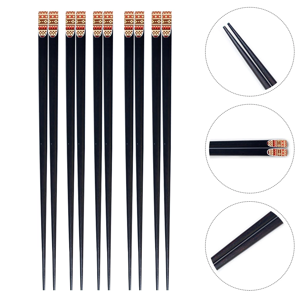 

5 Pairs Wooden Chopsticks Set Creative Home Printed Practical Tableware Serving Utensils