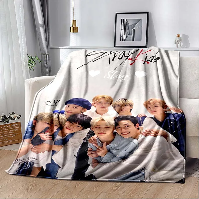 2025 New K-KPOP Boys S-Stray Kids Printed Plush Sofa Bed Warm and Comfortable Portable Flannel Picnic Gift Soft Blanket Gift