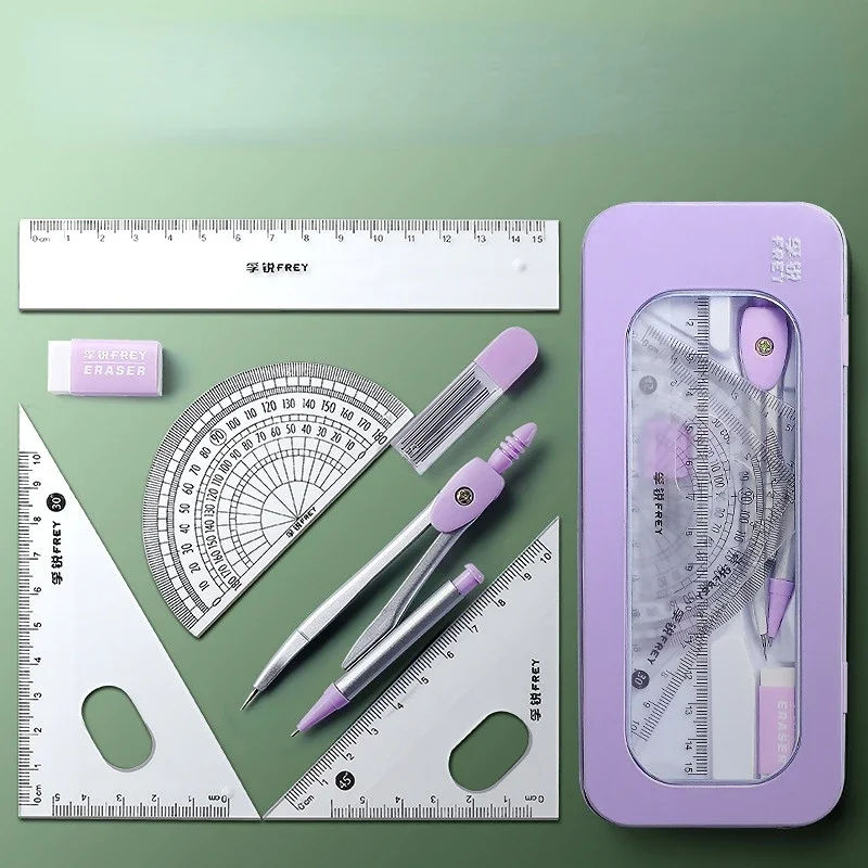 Righello bussola viola/verde 7 pezzi strumenti di apprendimento Set da disegno matematico per studenti