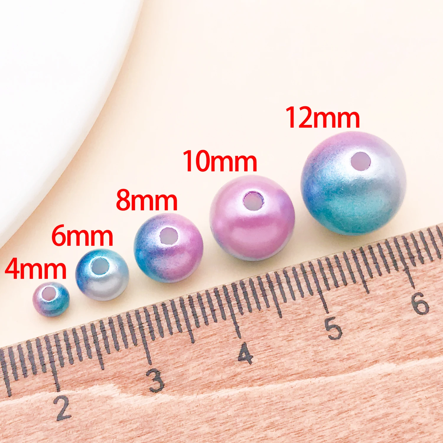 50pcs/Lot 4/6/8/10/12mm Iridescent Round Acrylic Plastic Beads ABS Imitation Pearl Beads Loose Spacer Bead For Jewelry Making