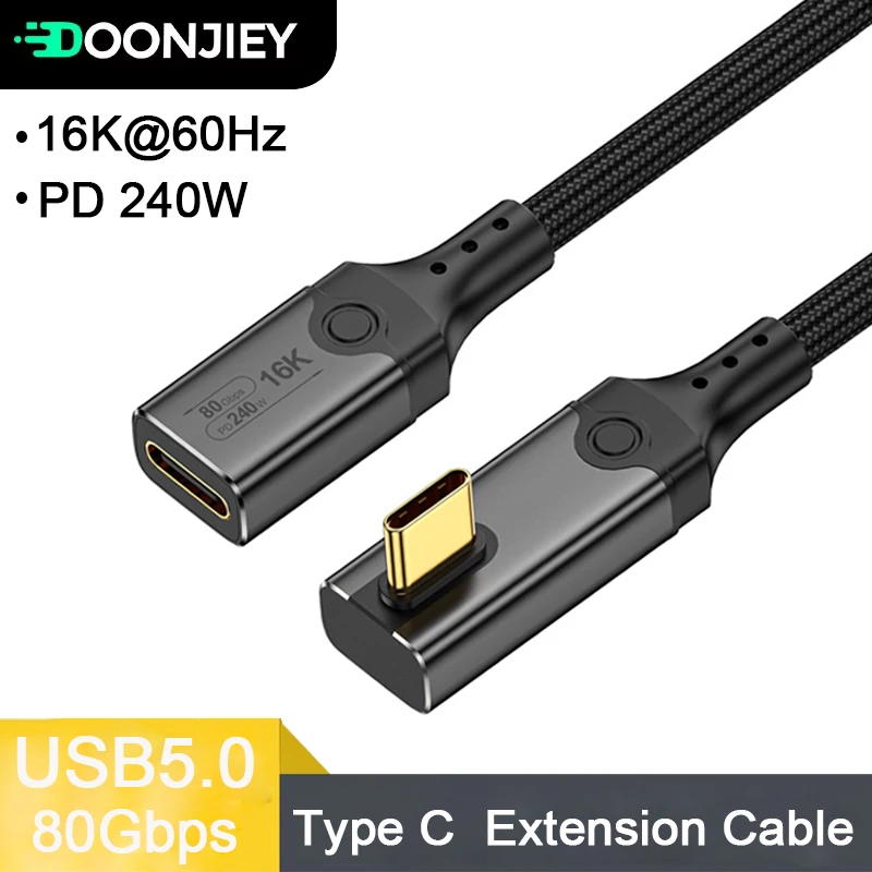 DOONJIEY USB5 Type C Extension Cable 16K 80Gbps Data Transfer PD240W USB C to C Fast Charging Cord Compatible Thunderbolt 4/5
