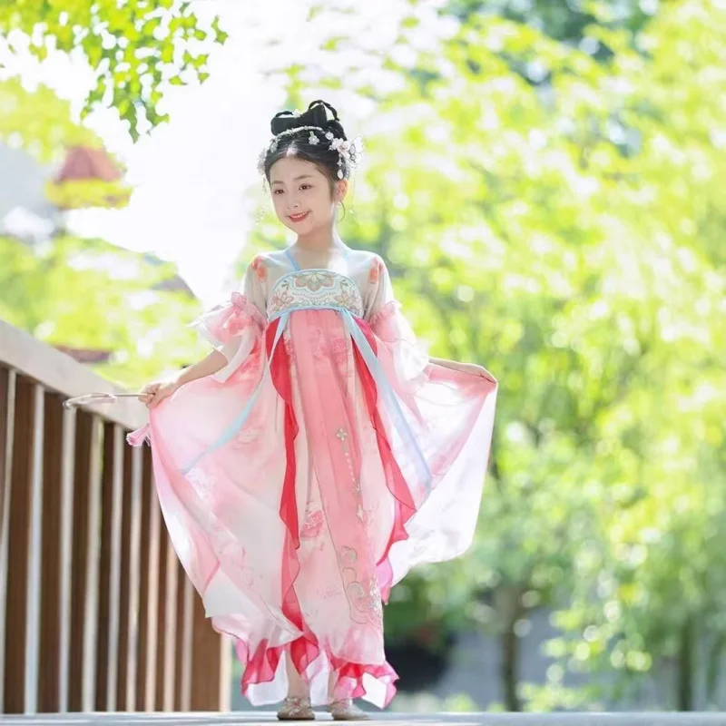 Girls' Hanfu Summer New Style Fairy-Like Chinese Style Modified Ruqun Children's Ancient Costume Super Fairy Dress Summer Editio