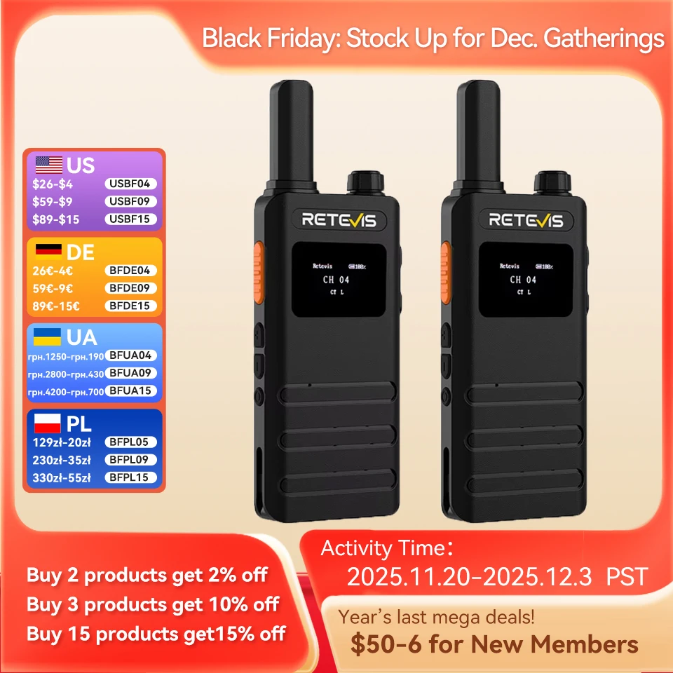 Retevis B63S (3. generacji RT622) Walkie Talkie 2 szt. z ekranem LCD Ultracienkie Walkie-talkie Nieuprawnione typu C do biwakowania i wędrówek