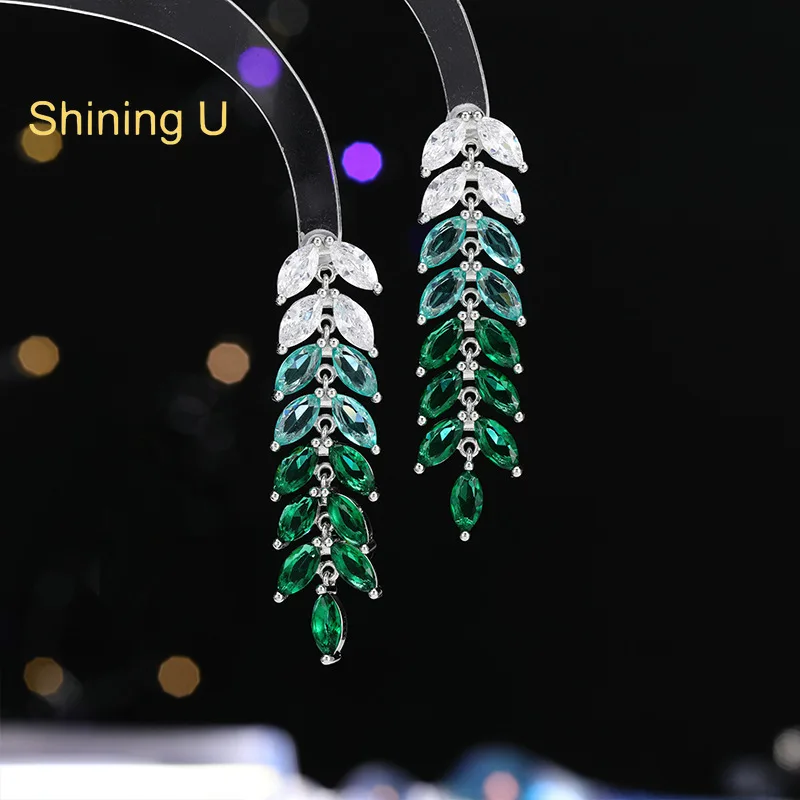 

Shining U Green Zircon Gems Ear of Wheat Dangle Earrings for Women Fashion Jewelry Summer