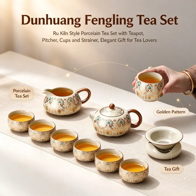 Premium Light Full Tea Set For Tea Making Dunhuang Forbidden City Cultural Souvenir Elegant Gift Choice For Elders And Leaders