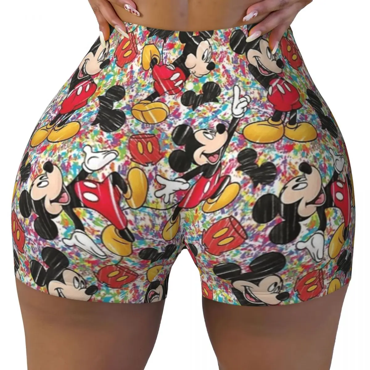 

Шорты для йоги с высокой талией и Микки Маусом для женщин, спортивная одежда для фитнеса и тренировок в тренажерном зале