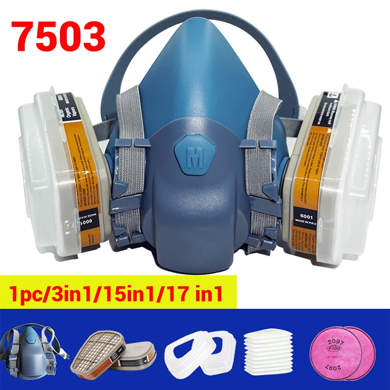 17/15/9/7in1 7503 Gas Mask Chemical Respirator Protective Mask Industrial Paint Spray Anti Organic Vapor 6001/2097 Filter For 3M