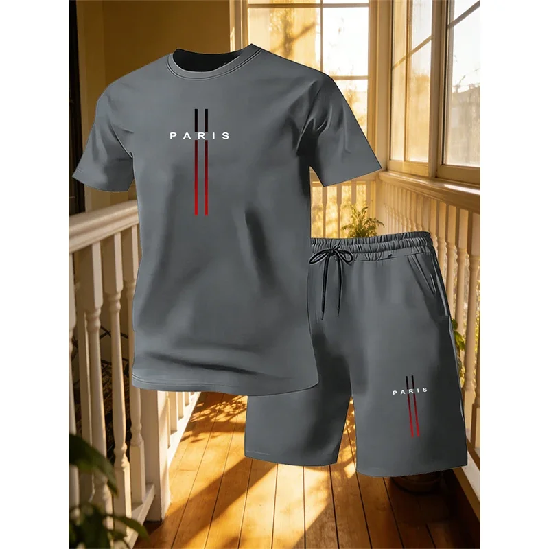 

Fashionable Short Sleeved T-shirt and Shorts Set Suitable for Summer Activities, New Summer Casual Outdoor Set