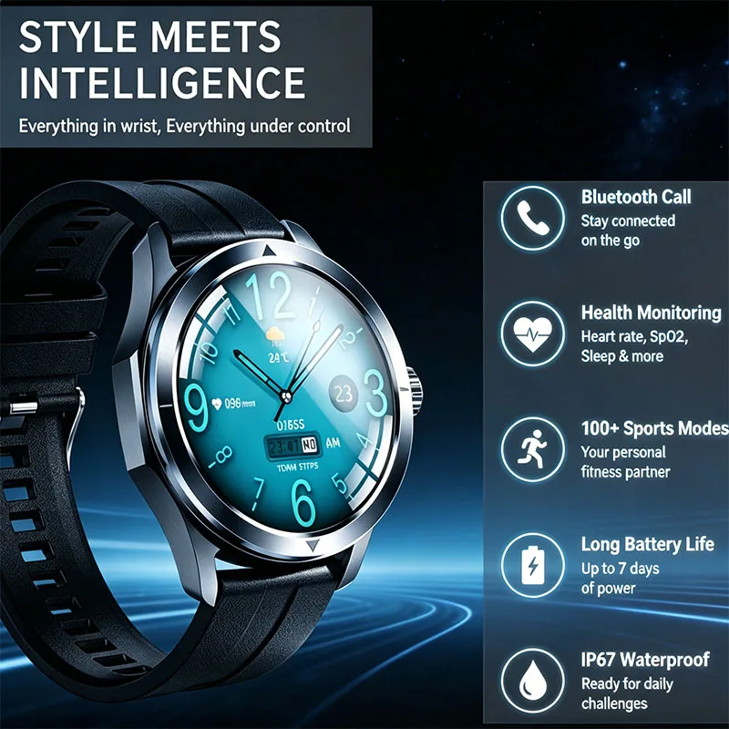 

2026New Outdoor Sports Smartwatch 1.53-inch Screen GPS Compass Heart Rate Health Monitoring Waterproof Bluetooth Call Smartwatch