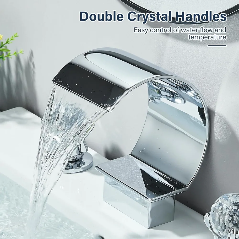 Chrome 3-Hole 8-Inch Widespread Bathroom Sink Faucet with Crystal Handles, High Arc Design for 8-Inch Vanity Basin Mixer Tap