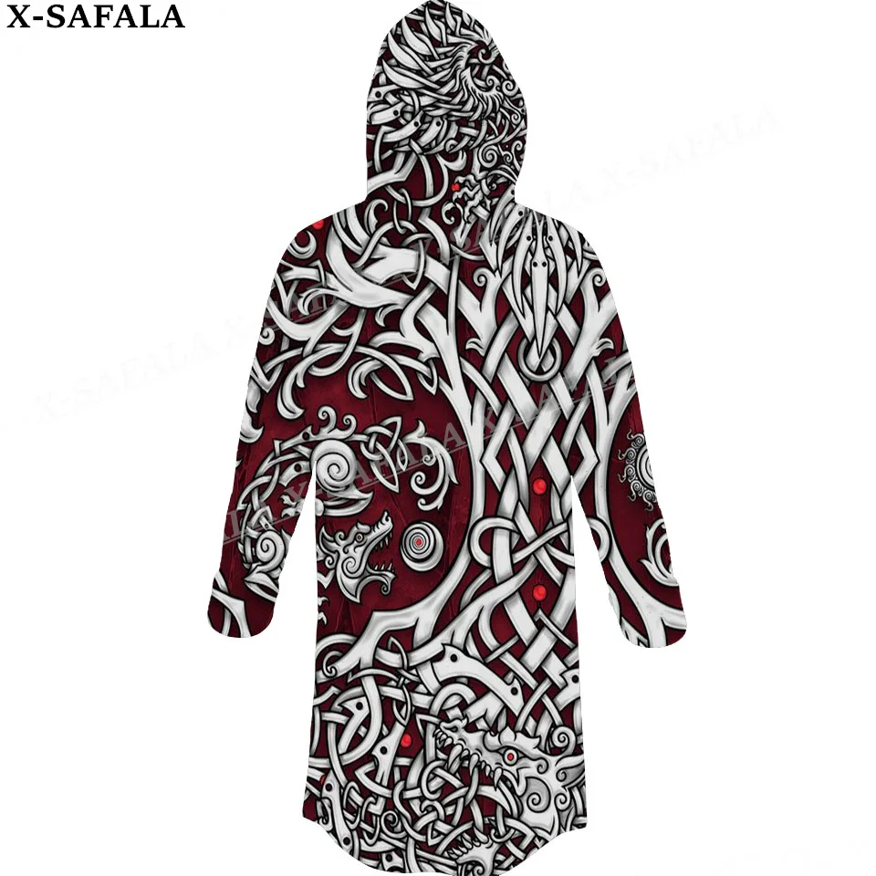 

Norse Mythology Vegvisir Viking Print Thick Warm Hooded Cloak Men Overcoat Coat Windproof Fleece Cape Robe Hooded Blanket-3