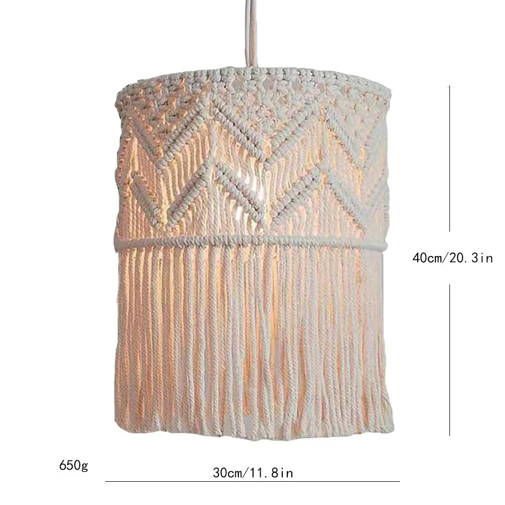 Handwoven Bohemian Tassel Lampshade Textured Weave Hanging Woven Tapestry Lampshade Nordic Design Vintage Look