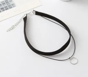 2024 Hot Faux Leather Choker Fashion Simple Black Velvet Rope Silver Color Round False Collar Necklace Women Collier Bijoux