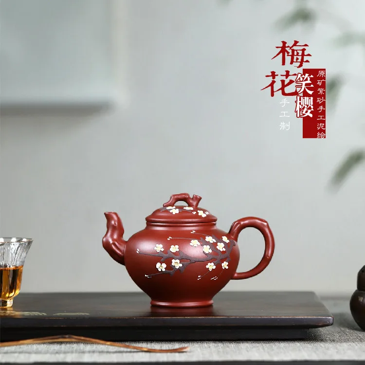 High Quality Yixing Zisha Teapot Ore Dahongpao Tea Handmade Clay Painting Primula Pot Set