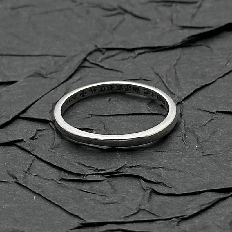 

S925 sterling silver retro old plain ring, European and American men and women niche couples stacking crosses