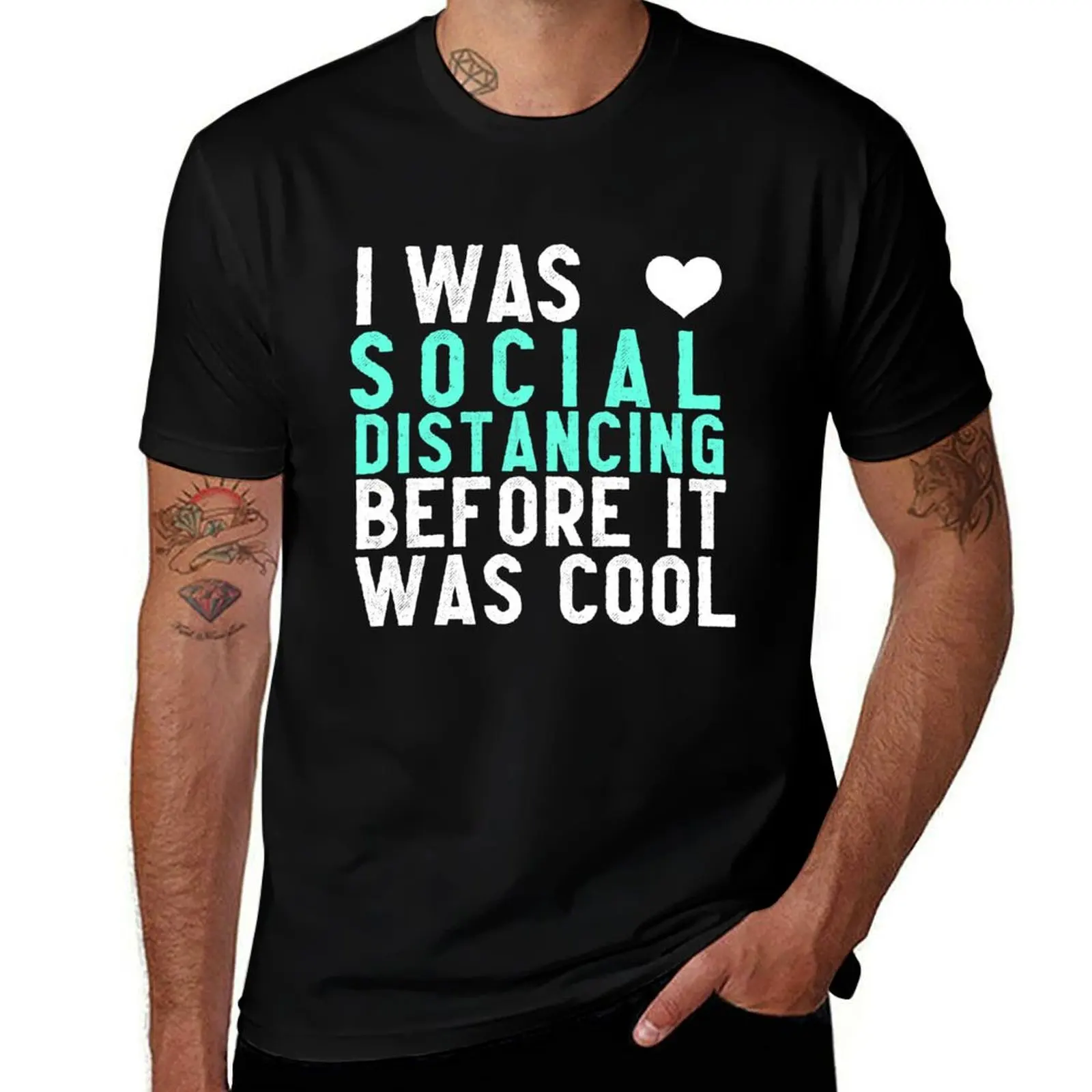 I Was Social Distancing B4 It Was Cool T-Shirt Simple Line Art Print Tee T-Shirt
