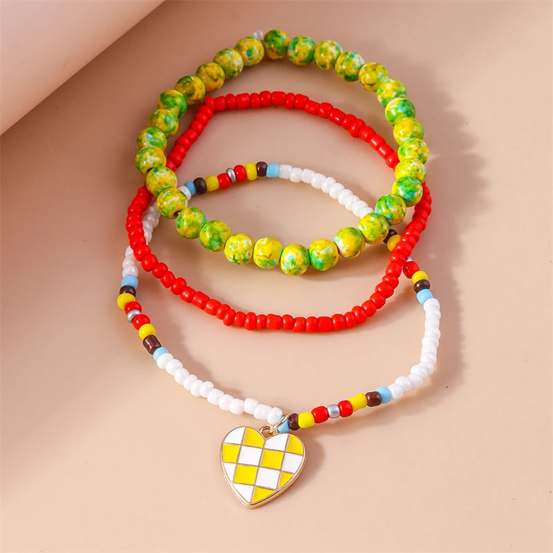 3-teiliges Set Modische Handgefertigte Perlenarmbänder für Frauen, Legierungs-Muschel-Herz-Anhänger-Armbänder, Schmuckgeschenke für Mädchen, Party, Festival – Detail 16