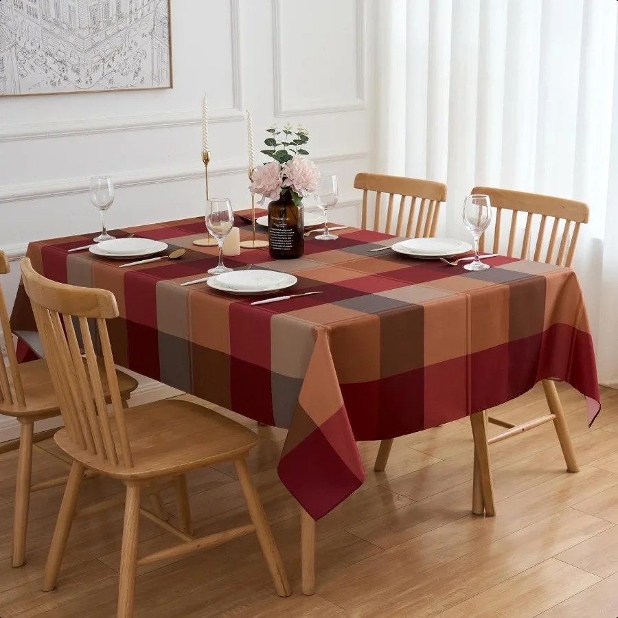 

Rec Tablecloth 60 x 84 Winter Brown Plaid Table Cloth Oblong Autumn Polyester Red Brown Harvest Checkered Gingham Christmas Tab