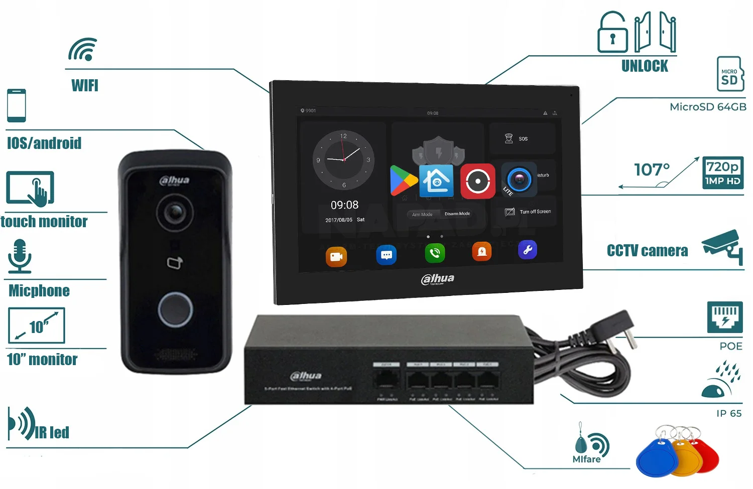 Imagem -03 - Dahua-poe Video Intercom Câmera Kit Controle ao ar Livre com Monitor ip Villa Door Station Mutil Língua Vto2111d-p-s2