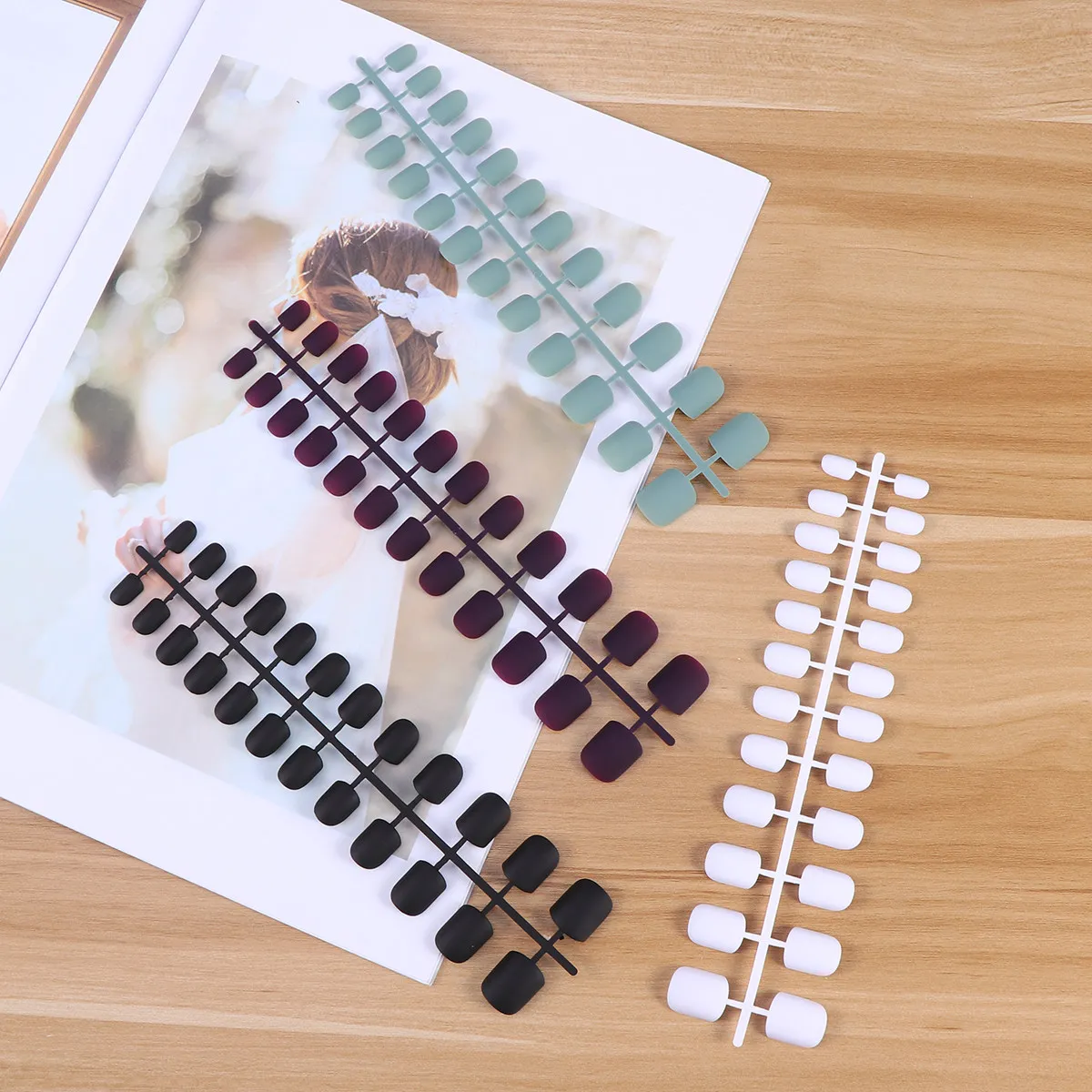 

96Pcs Artificial Nail Tips Frosted Matte Full Cover Short Square False Nail Set Fleshy Colors Jade Blue Purple Black White