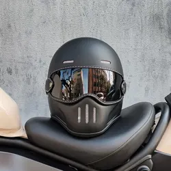 Low Profile Full Face Motorcycle Helmet Safety Retro Certified Motorcycle Helmet DOT Motorbike Crash Men Women Double Sun Visor