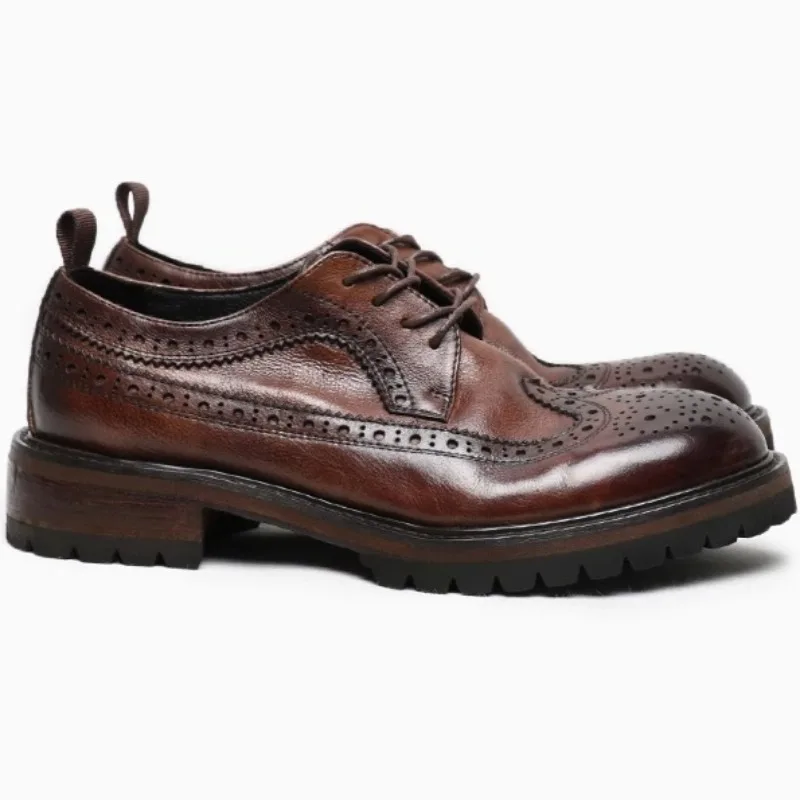 British Style Men Brogue Dress Shoes Vintage Genuine Leather Classic Lace-up All-match Daily Commuter Casual Business Footwear