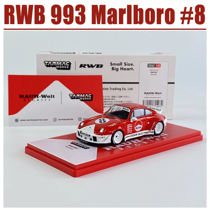 Tarmac Works 1/43 RWB 993 Marlboro # 8-delige speelgoedmotorvoertuig gegoten metalen modelgeschenken
