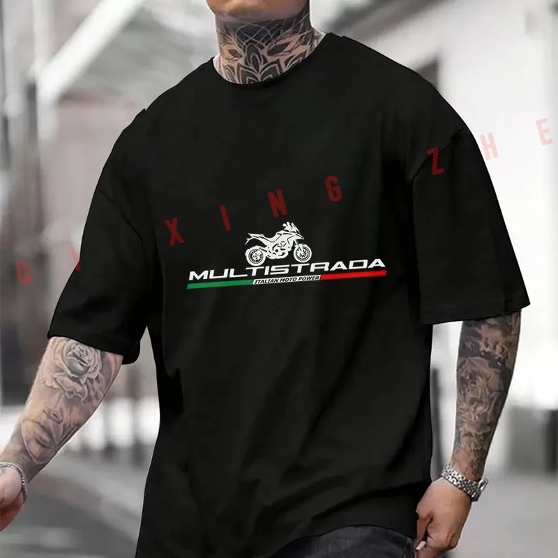 

Italian Multistrada Motorcycle Graphic Men's Women Summer 100% Cotton T-shirt Moto Short Sleeved Casual Unisex Tops