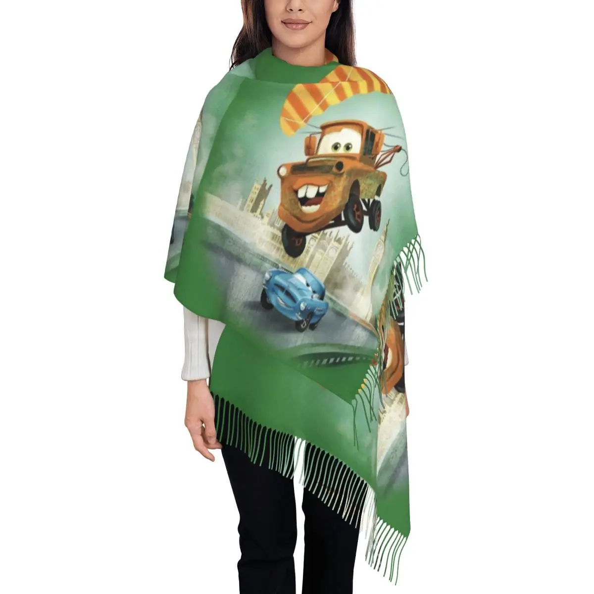 Custom Lightning McQueen Wallpaper Tassel Scarf Women Winter Fall Warm Shawls Wraps Female Scarves