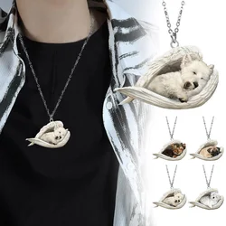 Sleeping Angel Dog Wings Necklace Adorable Stainless Steel Charm Necklace With Chain Fashion Accessory Angle Necklace