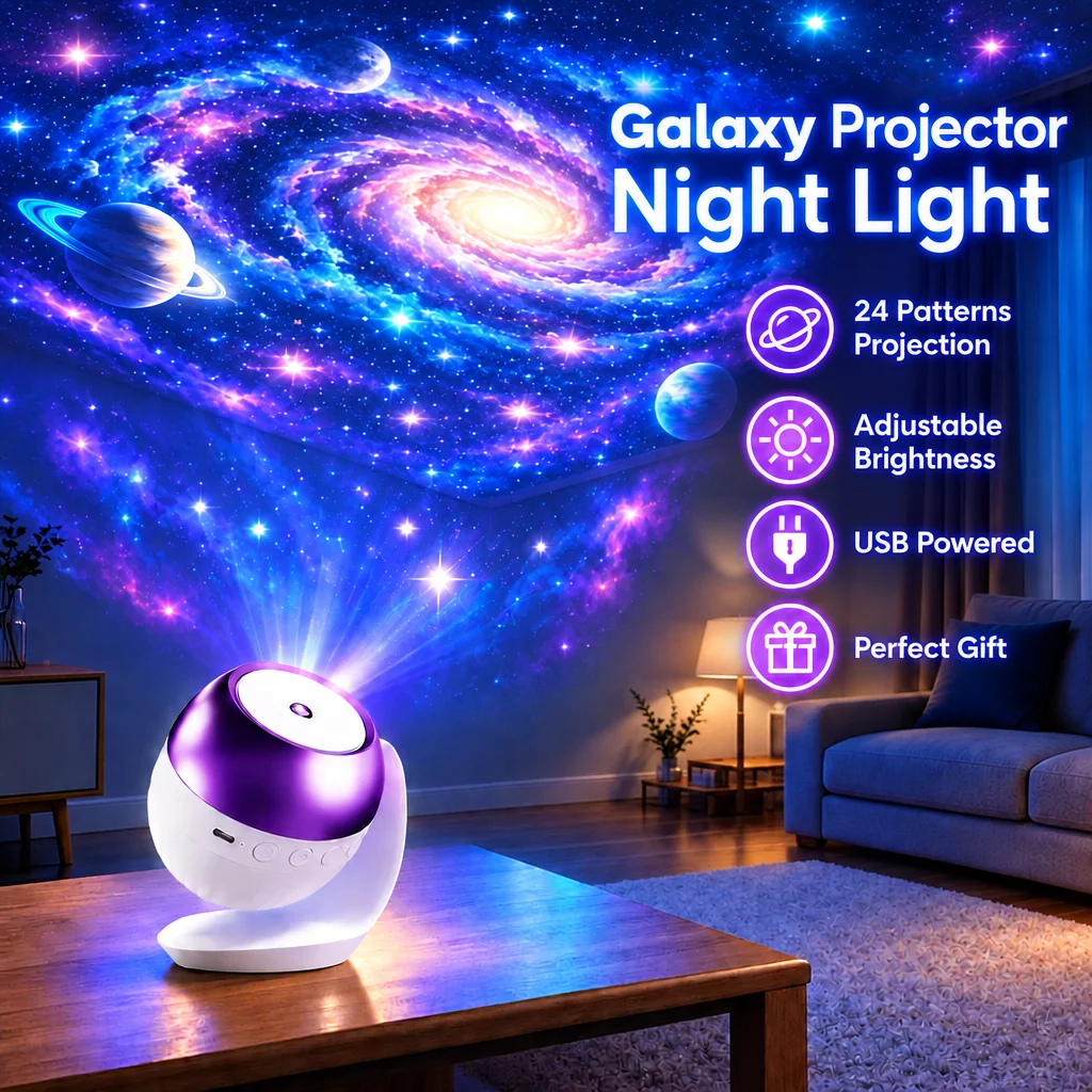 Starry Ocean Galaxy Projector Night Light 24 Patterns 360° Rotatable HD Projector with Sleep Sounds for Bedroom Decor Kids Gift