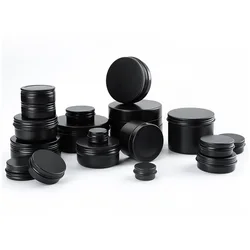 10 50 100pcs/lot Black Empty Round Aluminum Box Metal Tin Cans Cosmetic Cream DIY Refillable Jar Tea Aluminum Pot