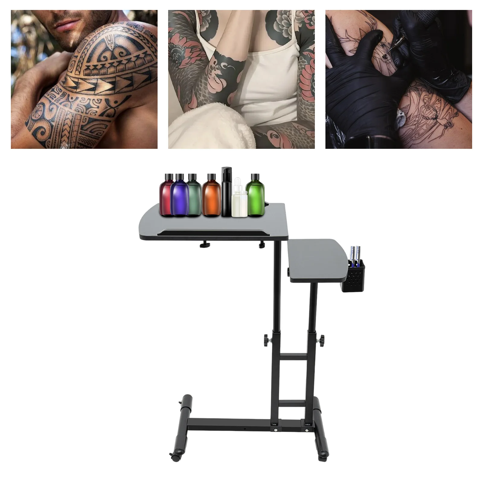 Portable Tattoo Workbench Mobile Work Station Arm Leg Rest Stand Desk Table Tray for Home Beginners and Tattoo Artists