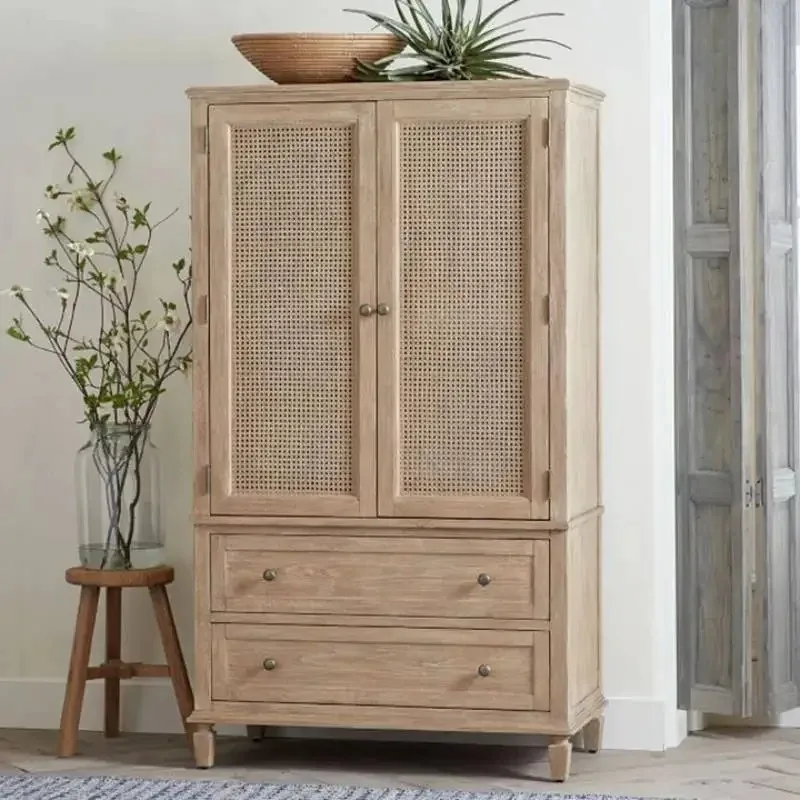 European Rattan Wardrobe Closet Adults Customized Space Saving Wooden Wardrobes Storage Organizer Armadio Guardaroba Furniture