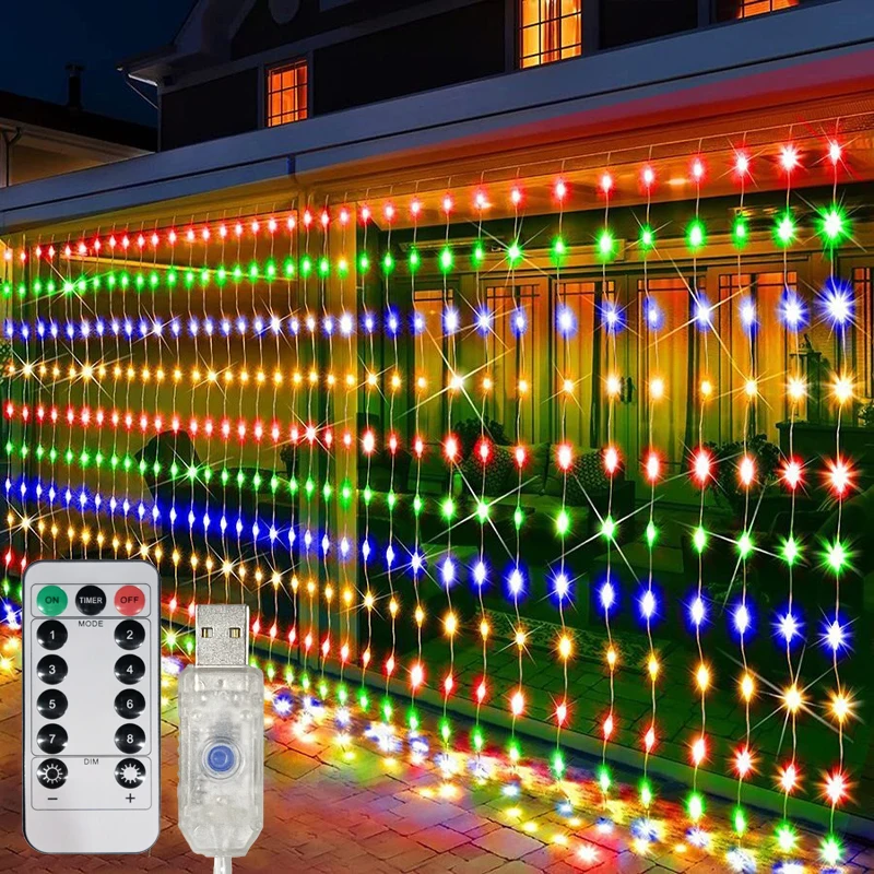 زينة عيد الميلاد Led الستار جارلاند على النافذة USB الطاقة الجنية أضواء اكليل مع البعيد السنة الجديدة 2026 جارلاند Led أضواء