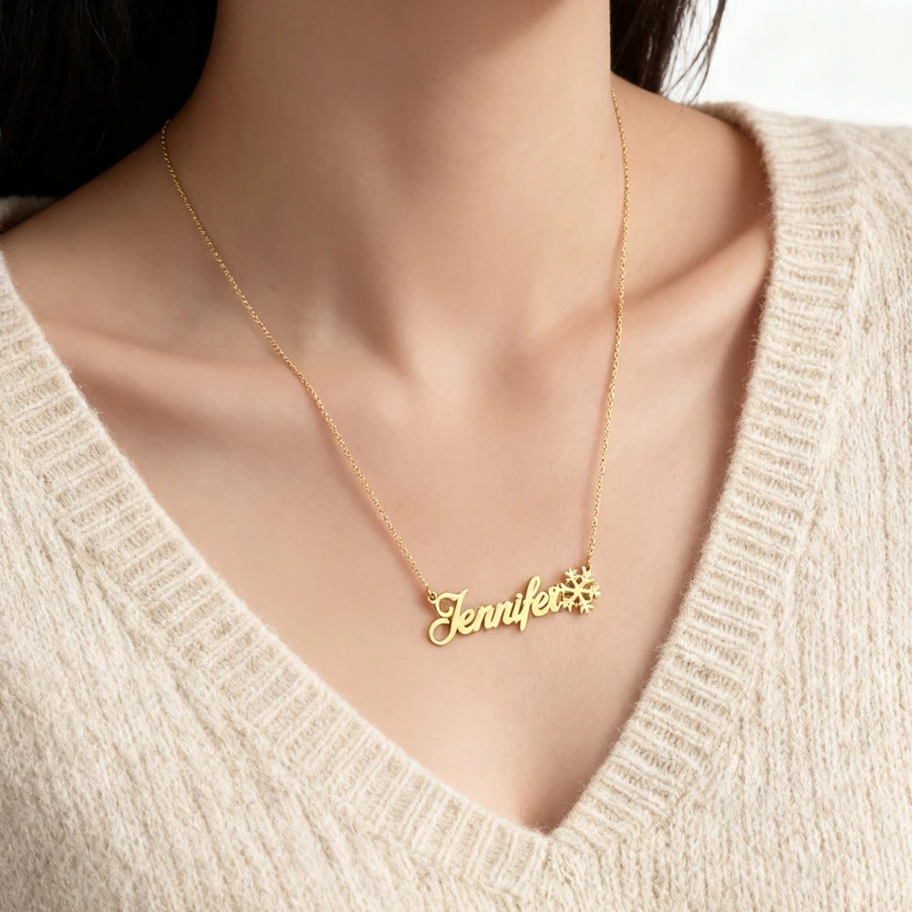 Personalized Name Necklace Custom Snowflake Pendant Women Stainless Steel Jewelry Sweater Accessories Valentine's Day Gifts