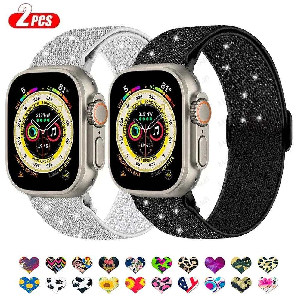 2PCS Elastic Nylon Strap for Apple Watch Band 45mm 44mm 40/41mm 42mm 49mm Bohemian Bracelet iWatch Series Ultra 2/9/8/7 6 5 Se