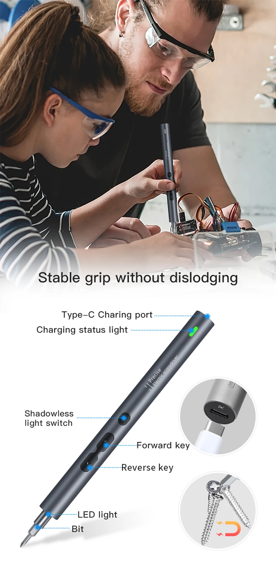 Präzisions-Elektroschraubergriff, Elektrowerkzeug, wiederaufladbar, kabellos, Mini, klein, für 4 mm Bits für Xiaomi Mobile Cell Repair Neu – Detail 4