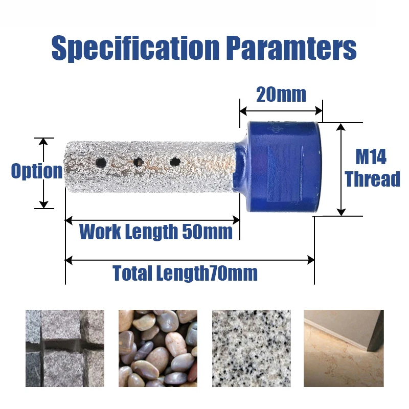 6/810/15/20/25/30mm M14 Vaccum Brazed Diamond Finger Bit Milling Cutter Brazing for Ceramic Tile Stone Granite Marble
