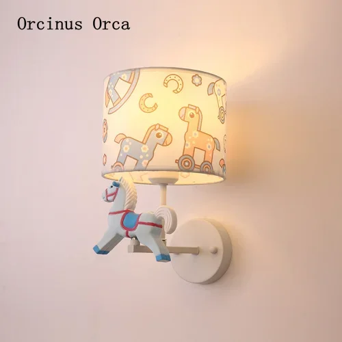 Cute cartoon pony wall lamp Boy Girl Bedroom children room lamp simple color animal wall lamp