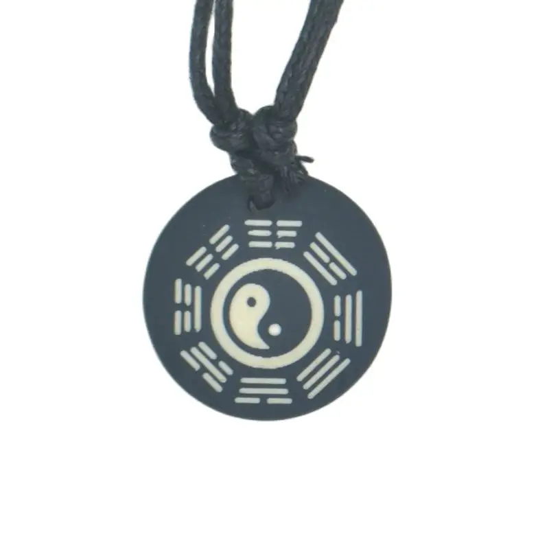 Tai Chi Yin & Yang bone resin Pendant Amulet Necklace Lucky Gift Tribal Fashion Jewelry