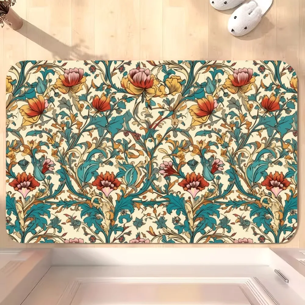 Art W-William Morris Luxury D Floor Mat Bedroom Kitchen Door Bath House Super Absorbent Foot Non-slip