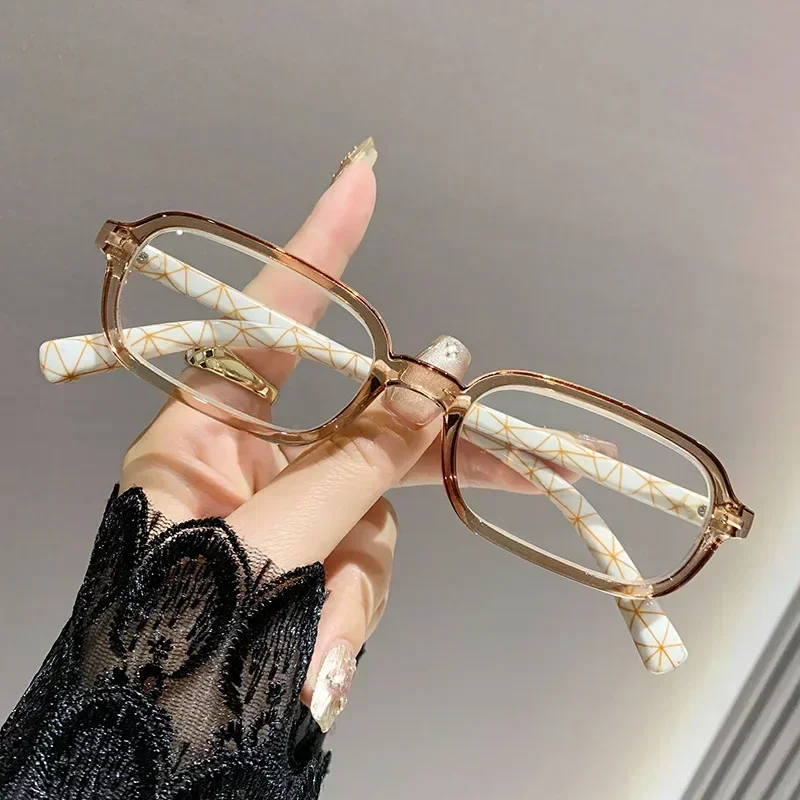 2 PCS Lightweight Luxury Designer Presbyopia Glasses Unique Floral-print Small Square Frame Anti-blue Light Eyeglasses 0 To +4.0